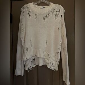 Skylar + Madison White Crew Neck Distressed Sweater